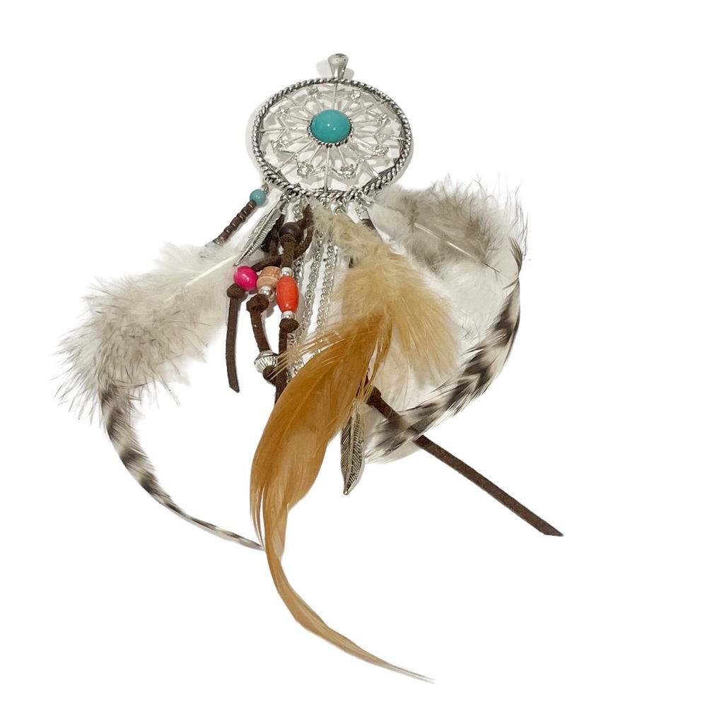Silver‎ Tone 8” Beaded Feather Dream Catcher Decor